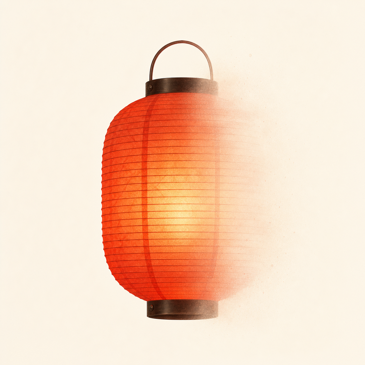 Red orange paper lantern fading on one side
